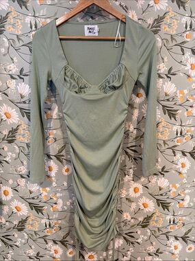 Princess Polly Sage Green Ruched Long-Sleeve Midi Dress